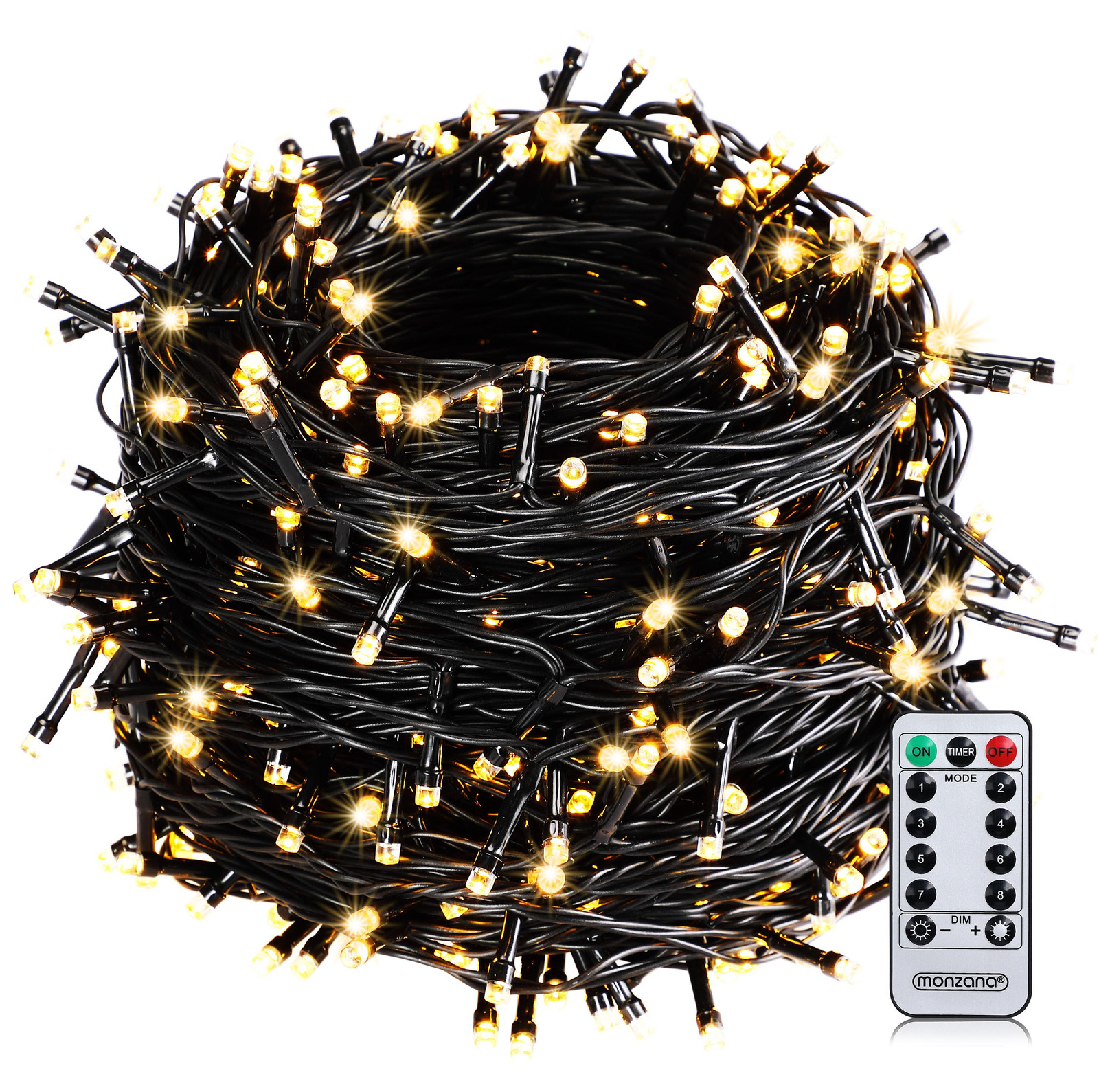 Monzana LED-lichtketting met 600 warmwitte LED's, 60 meter, zwart snoer