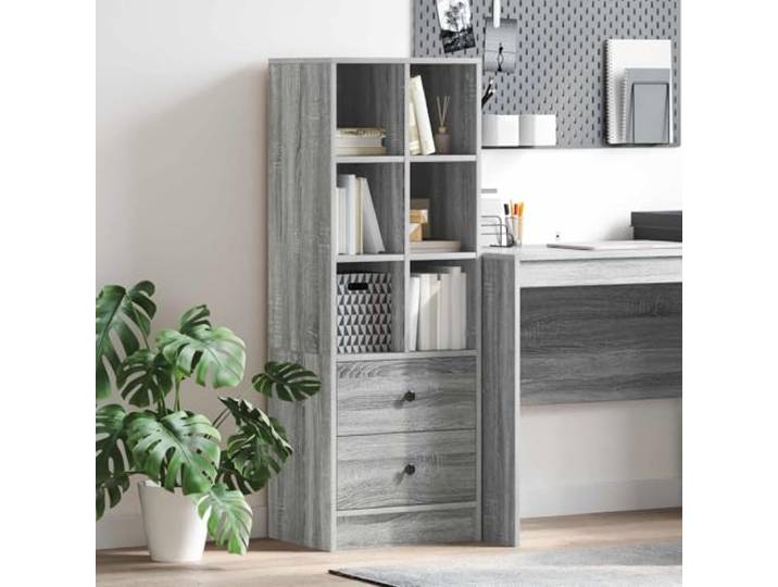 Highboard mit Schubladen Graues Sonoma 45,5 x 34 x 127 cm Holzwerkstoff Moderner Holzwerkstoff-Schrank, vielseitige Fächeraufteilung, schlanke Silhouette, robuste Verarbeitung, für kompakte Räume