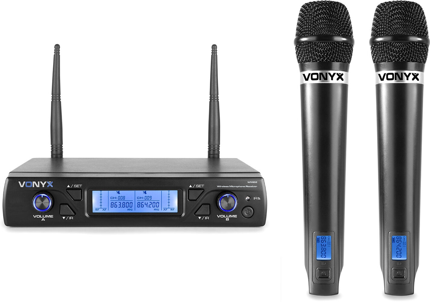 Vonyx Wm62 Drahtloses Mikrofon Uhf 16ch Mit 2 Handmikrofonen