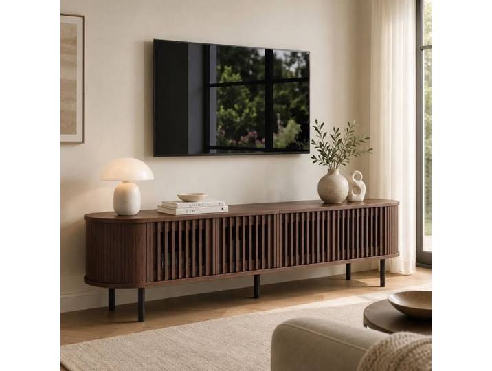 Meuble TV de salon 178x39.5x49.5 cm Armoire TV avec 4 portes Meuble de rangement Meuble TV moderne Couleur noyer
