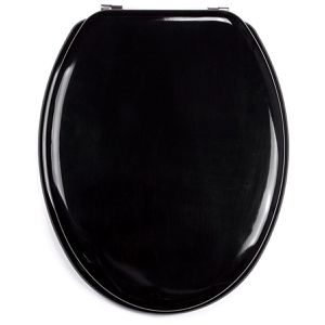 MSV WC-Sitz Uni 140343, oval, aus Holz, mit Edelstahlscharnier, schwarz