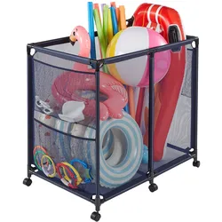 VEVOR Pool-Aufbewahrungsbehälter 93,5 x 61 x 90,4 cm, Aufbewahrungsbox für Pools mit 6 Rollen, Netz-Organizer mit Metallrahmen & Seitentaschen, Organisationskorb für Pool-Nudeln Schwimmausrüstung