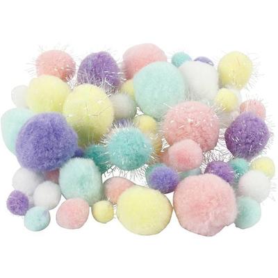 Creativ Company Pompons, D 15-40 mm, Glitter, Pastellfarben, 62 g
