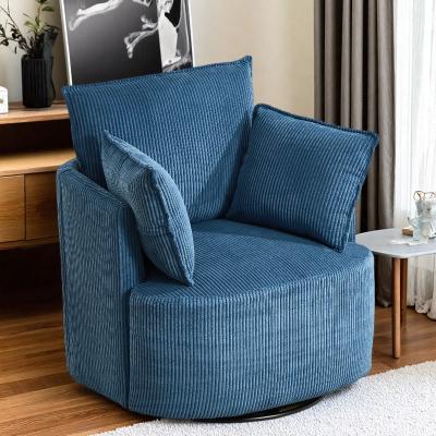 "33.85"" Corduroy Swivel Barrel Accent Chair with 360° Smooth Swivel Base and Curved Backrest and Solid Wood Frame"