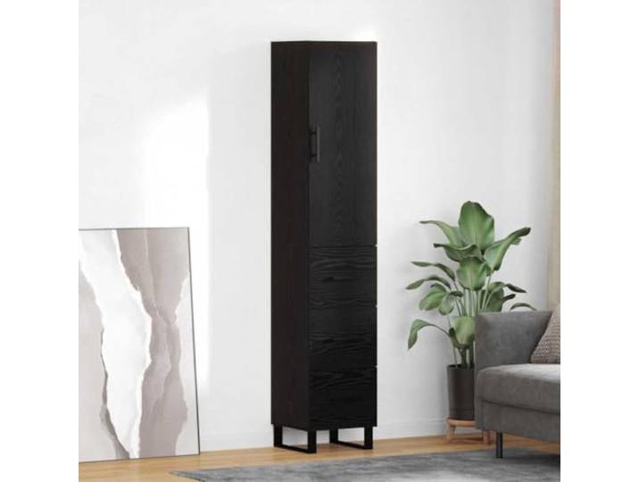 RJPLMFV Oberer Schrank Eiche Schwarz 34,5 x 34 x 180 cm Holzwerkstoff, große Aufbewahrung, modernes Design, Wandmontage, einfache Reinigung