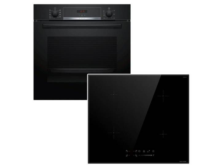 BOSCH Backofen-Set Backofen Hydrolyse Teleskopauszug + keenberk Induktionskochfeld Boost, mit 1-fach Teilauszug, Hydrolyse EcoClean Direct