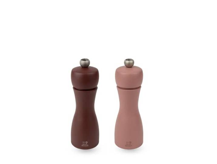 Tahiti Duo PEUGEOT - Pfeffermühle + Salzmühle Tahiti Erde 15 cm + Pfeffer & Steinsalz - Klassische Mahlgradeinstellung - Aus PEFC-zertifiziertem Holz - Französiches Know-How - Kakao- & Haselnussbraun