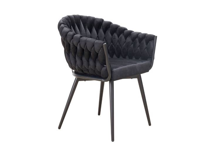 dasmöbelwerk Stuhl Esszimmerstuhl Georgia Flechtoptik Samt Schwarz Designerstuhl