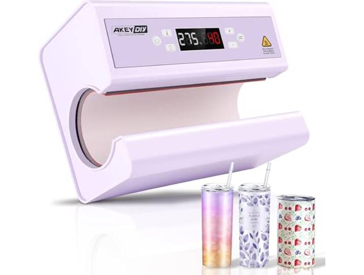 Automatische Tassenpresse, Sublimations-Transfermaschine für Becher, Tassen, Kaffeetassen, Trinkflaschen und Taschen, Präzise Zeit und Temperaturregelung, Druckanpassung per Knopfdruck (Lila)
