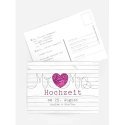 Antwortkarten Hochzeit selbst gestalten mit Spruch und Fotos im Onlinedesigner bei Meine-Kartenmanufaktur.de