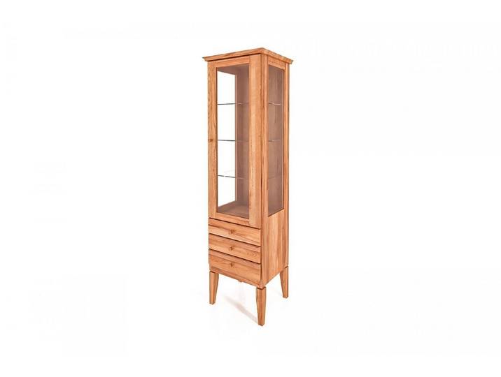 Natur24 Vitrine Vitrine Sydo Kernbuche 50x45x180cm 1 Tür 3 Schubladen Glas Holzbeine