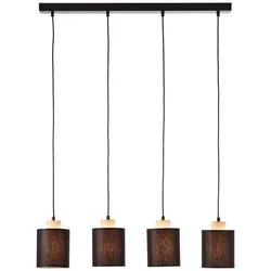 BRILLIANT Lampe, Vonnie Pendelleuchte 4flg schwarz/holzfarbend, Metall/Holz/Textil, 4x A60, E27, 25W,Normallampen (nicht enthalten)