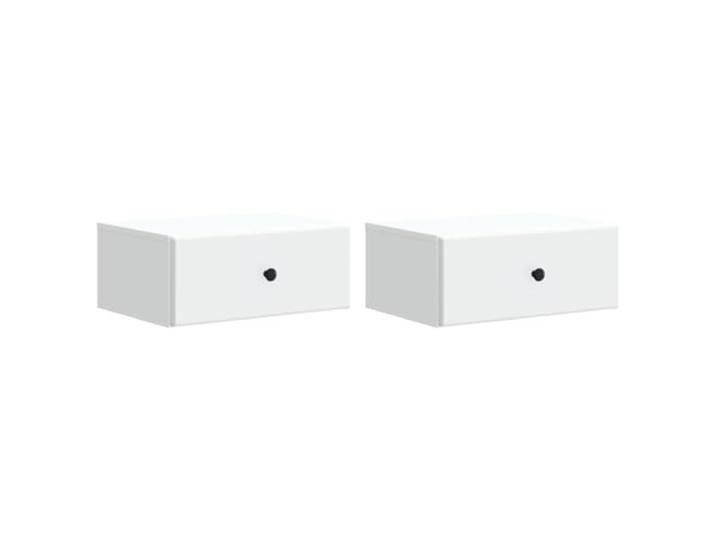 KUTYWEXFM Nachttisch Wandmontiert 2er Set Weiß Hängeschrank 49x34,5x20 cm Platzsparende Schweberegale fürs Schlafzimmer mit Schublade und offenem Fach für funktionale Aufbewahrung auf Augenhöhe.