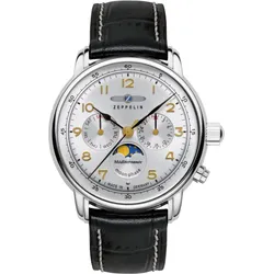 Zeppelin Herren Herrenuhr 96361 - Silbernes Ziffernblatt mit goldenen Zahlen/Indices,schwarz - 40mm