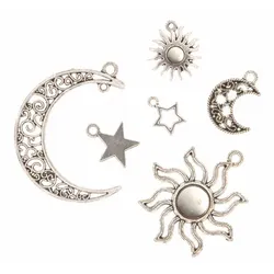 Anhänger "Sonne, Mond und Sterne", silber, 10–37 mm, 24 Stück
