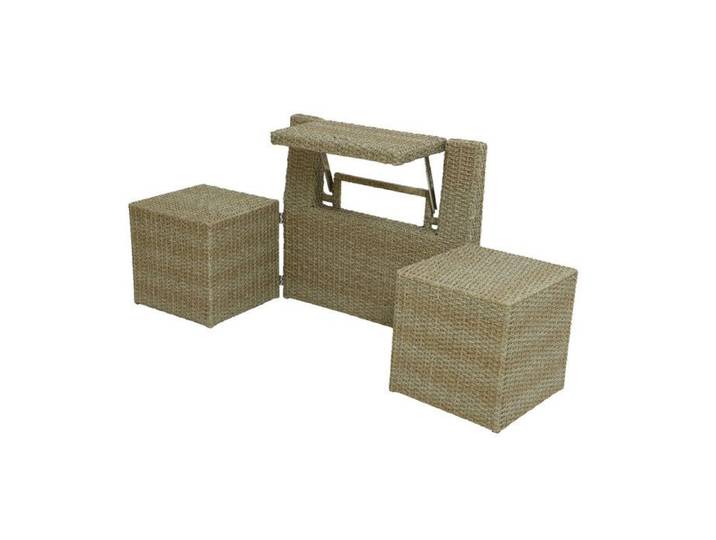 Ensemble de balcon table et pouf ou banc Naturel Java - Jardideco