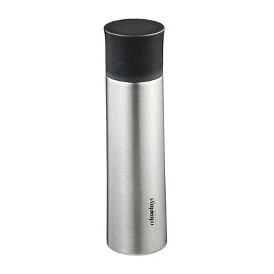 Relaxdays Trinkflasche Edelstahl, 500 ml, auslaufsicher, Kalt- & Heißgetränke, Vakuum Isolierflasche mit Becher, silber