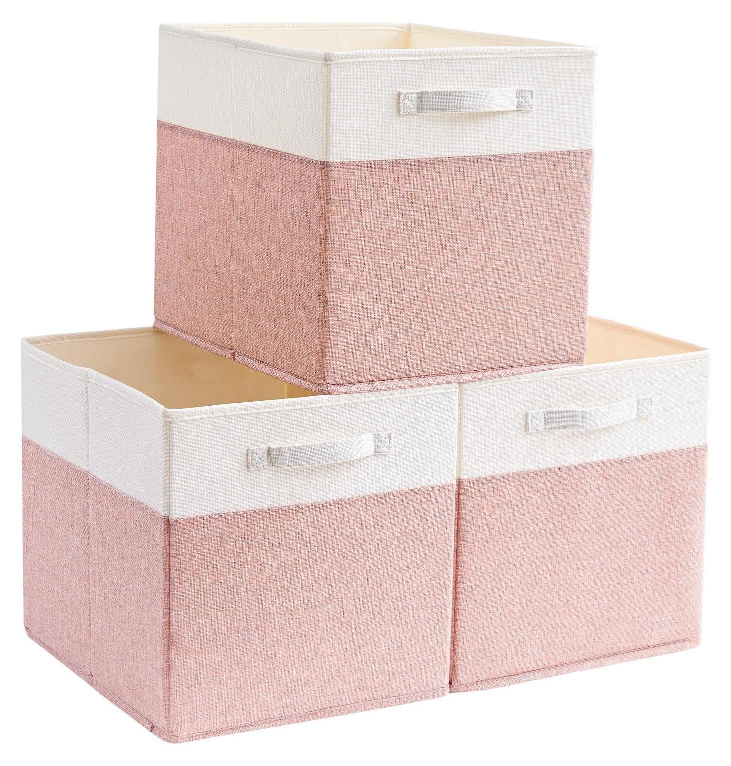 Dripio Opbergkubus voor stoffen, set van 3, inklapbaar met handvatten, roze/crème, B/D/H: 25 x 25 x 25 cm