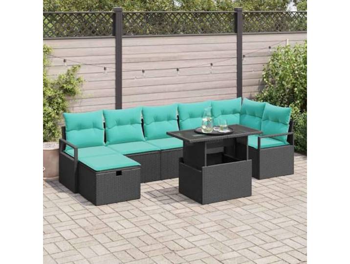 Gartenmöbel Set Poly-Rattan 8-teilig Modular, Wetterfest, Stahlrahmen, 3 Mittelsofas, Ecksofa, 2 Sessel, Tisch, 7 Polster