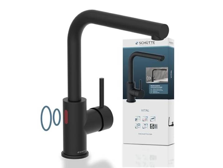 SCHÜTTE 99760 VITAL Sensor-Spültischarmatur Küche, Küchenarmatur mit ausziehbarer Brause, automatischer Wasserhahn mit Sensor, Mischbatterie Spüle, berührungslose Infrarot-Armatur Schwarz