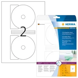 HERMA Inkjet-CD-Etiketten Maxi Ø 116 mm, (Innenloch groß), 50 Etiketten, aus Papier (90 g/m2), weiß, matt, permanent haftend