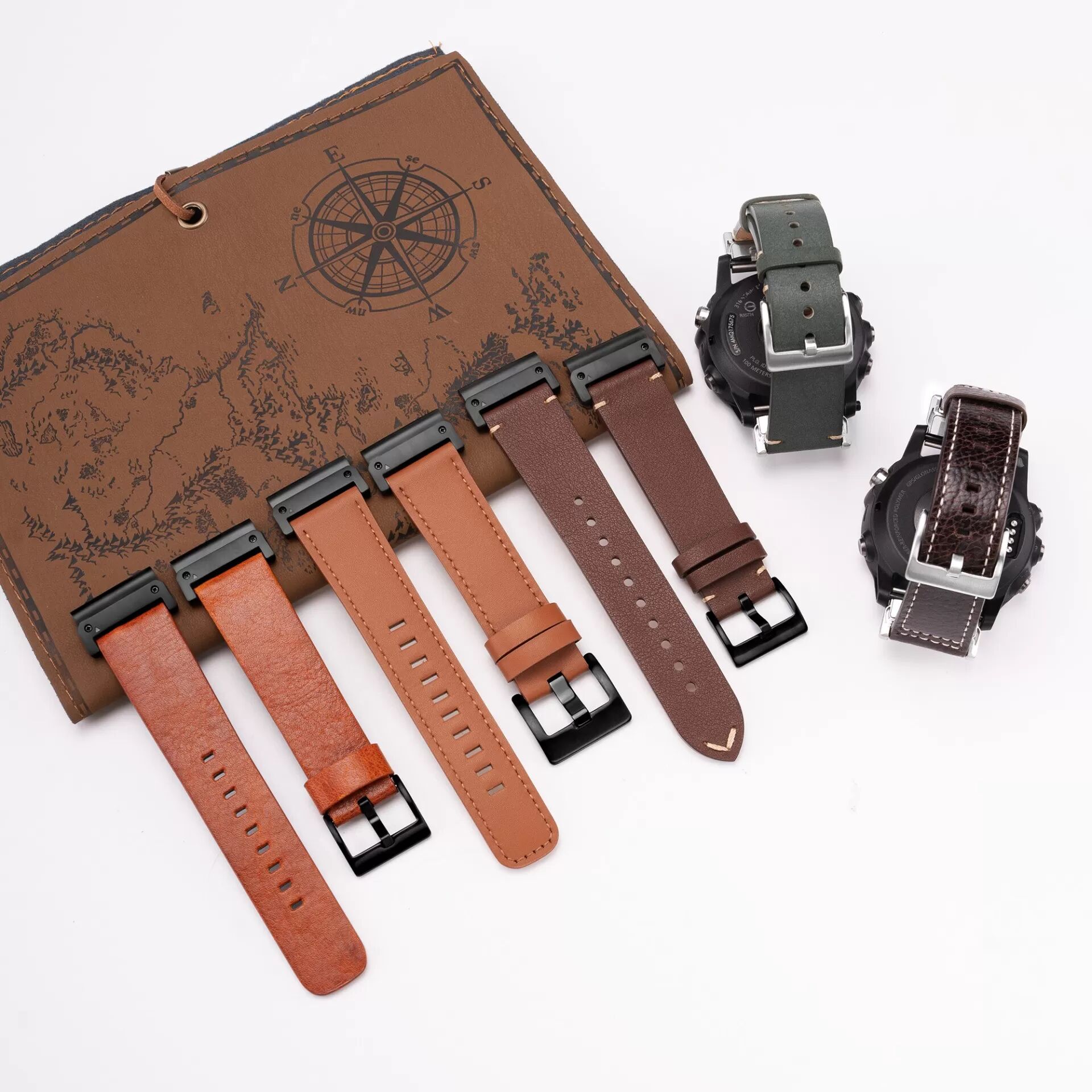INF Echtes Leder Uhrenarmband kompatibel mit Garmin Fenix 8/Fenix 7X/Fenix 3 - Retro-Stil Braun 22 mm