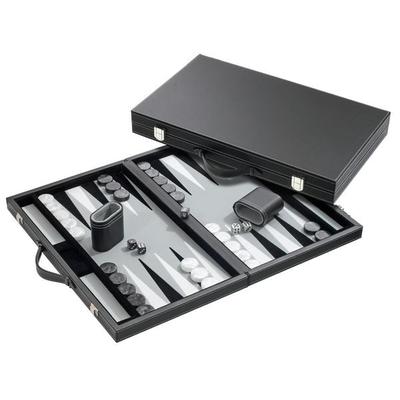 Backgammon grau, medium, Kunstleder