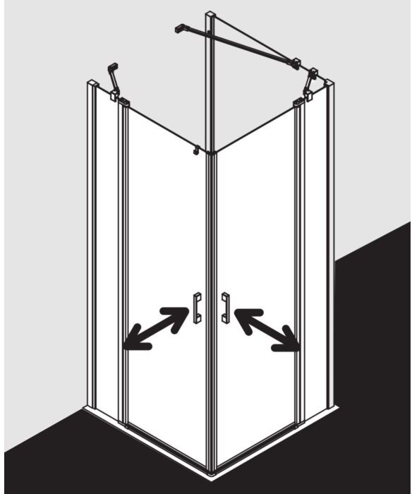 Kermi Liga Eckeinstieg-Hälfte Pendeltür mit Festfeld LIEPL083181AK 83x185cm, silber mattglanz, ESG klar, links, auf Duschplatz