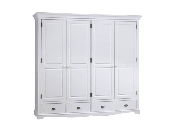 Armoire Penderie Blanche 4 Portes 4 Tiroirs 4 Etagères L 212 H 195 P 54 cm - L 212 x l 54 x H 195 cm