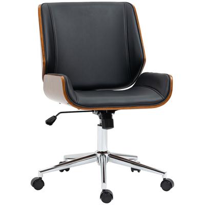OKWISH Bürostuhl Schreibtischstuhl 53x60x96 cm höhenverstellbar mit Kippfunktion mittelhohe Rückenlehne Kunstleder Schwarz