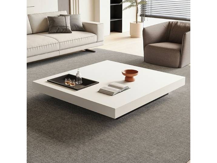 Table basse de luxe minimaliste italienne, design moderne minimaliste en pierre, base carrée en métal peint, accessoires pour la maison