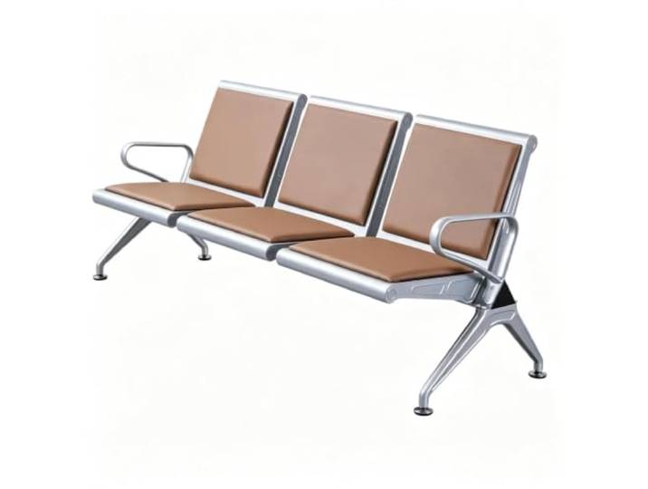 KCIOQLS 3-Sitzer Wartezimmerbank, Bahnhofsbank mit Armlehnen Weiches PU-Kissen,Polierte Gitterplatte,Stabile Bauweise,für Bahnhof,Flughafen(Brown)