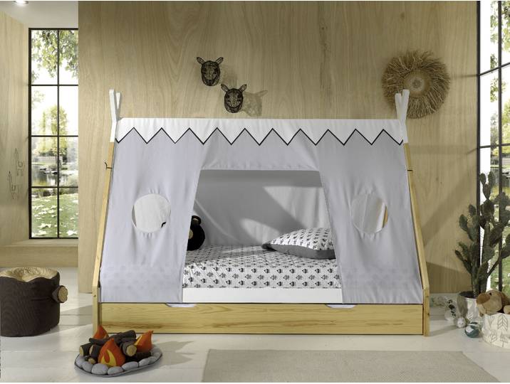 Kinderbett VIPACK Tipi , weiß (natur, weiß), B:98cm H:158,2cm L:206cm, Betten, Kinderbett, mit Rolllattenrost und Zeltdach, wahlweise mit Schublade