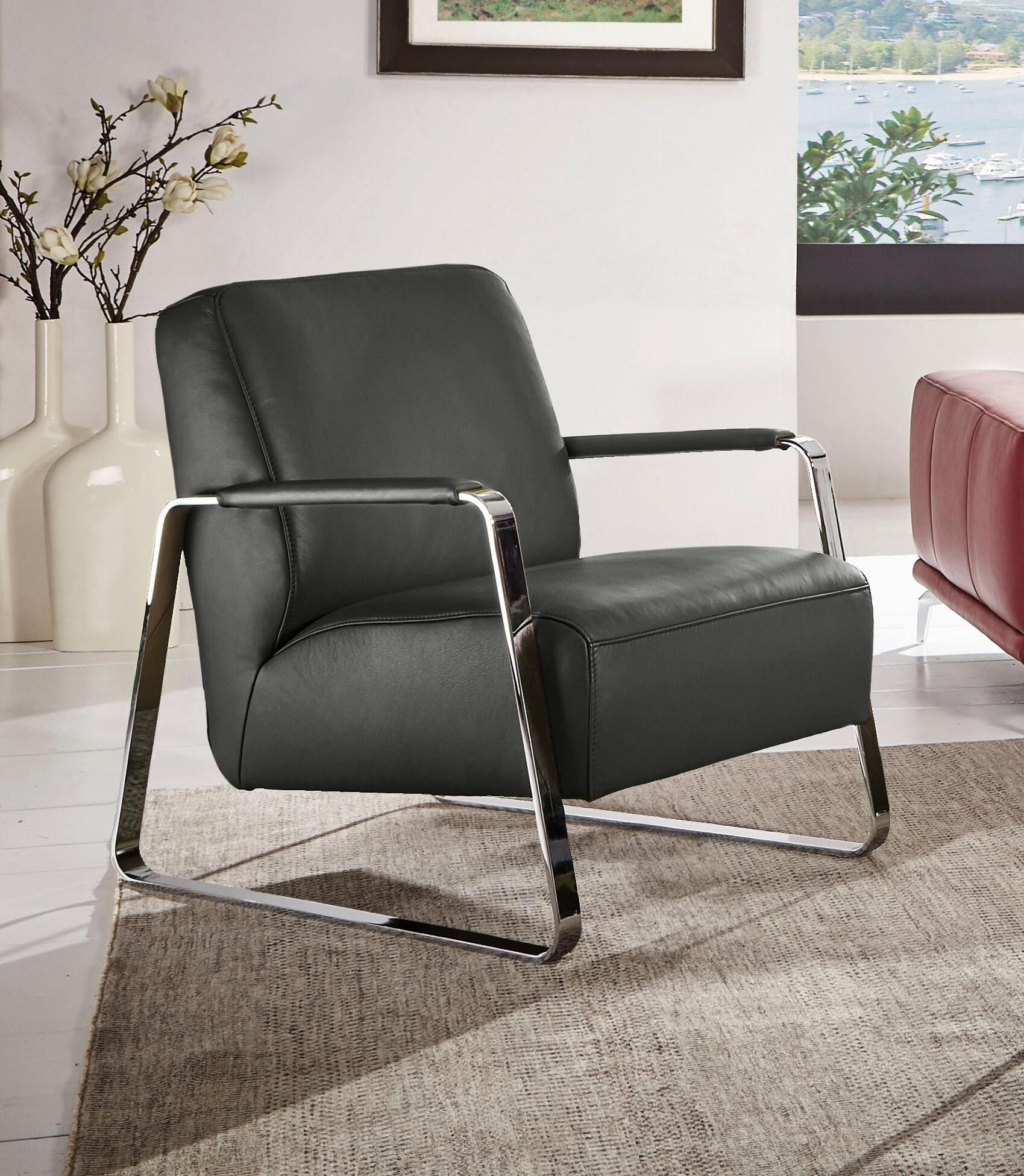 Cocktailsessel W.SCHILLIG "quadroo Designsessel, Loungesessel", grau (graphit z73), B:65cm H:82cm T:82cm, Velourgewebe V41 (100% Polyester);Longlife Xtra-Leder Z59 - Glattleder;Longlife Xtra-Leder Z73 - Glattleder;Stoff S37 (100% Polyester): Luxus-Microfa