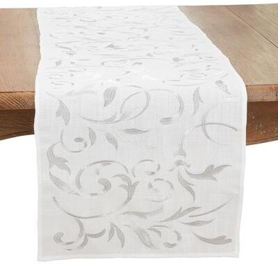 Saro Lifestyle Intricate Embroidered Leaves Table Runner