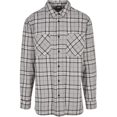 Langarmhemd URBAN CLASSICS "Urban Classics Herren Long Oversized Grey Check Shirt", Herren, Gr. S, US-Größen, grau (grau, schwarz), 100% Baumwolle, Hemden