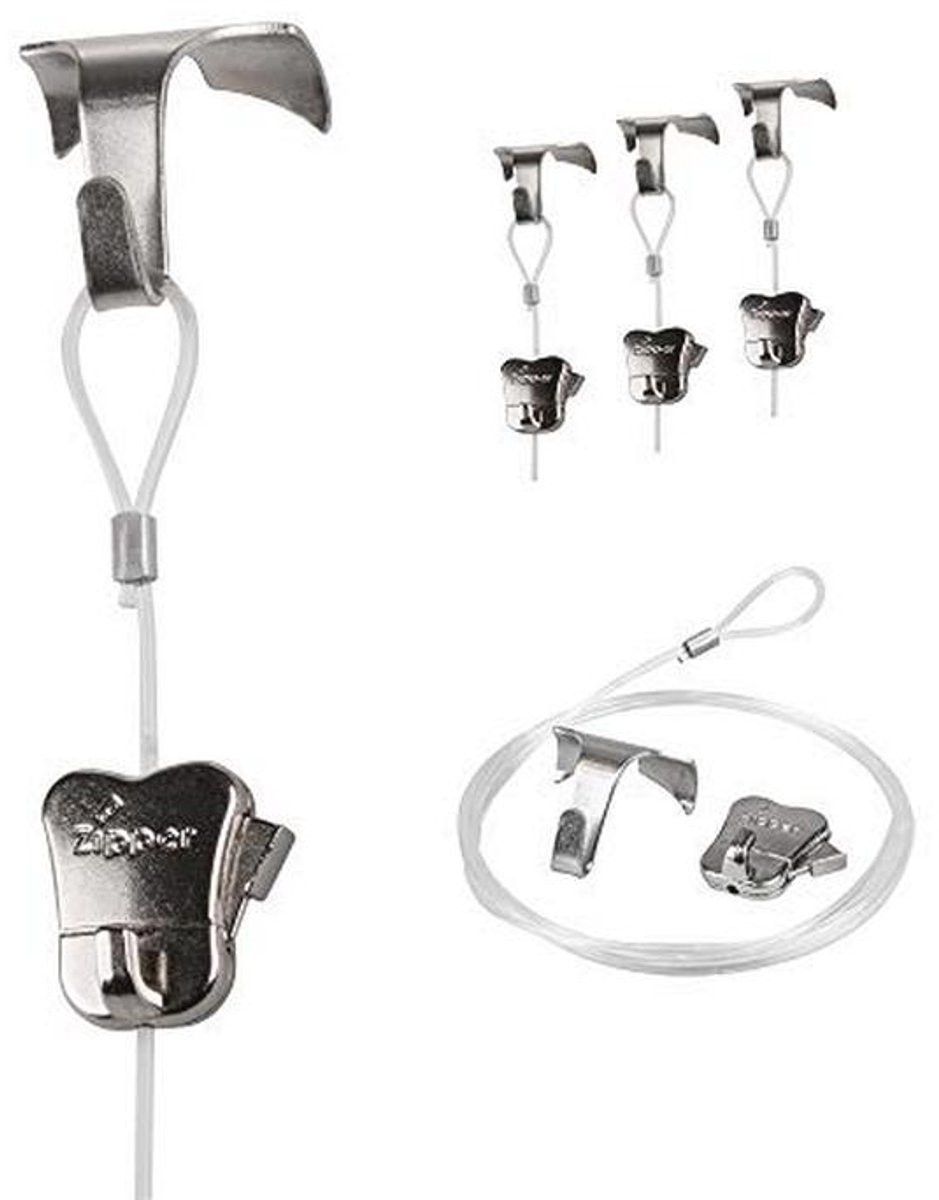4 stuks Moulding Hooks met Perlon Kordes en Rits Haken, Chroom, 59 cm perlonkoord