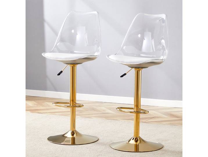 BBWL Barhocker 2er Set Höhenverstellbar 360° Drehbar mit Transparentem Rücken, Barhocker Metallgestell