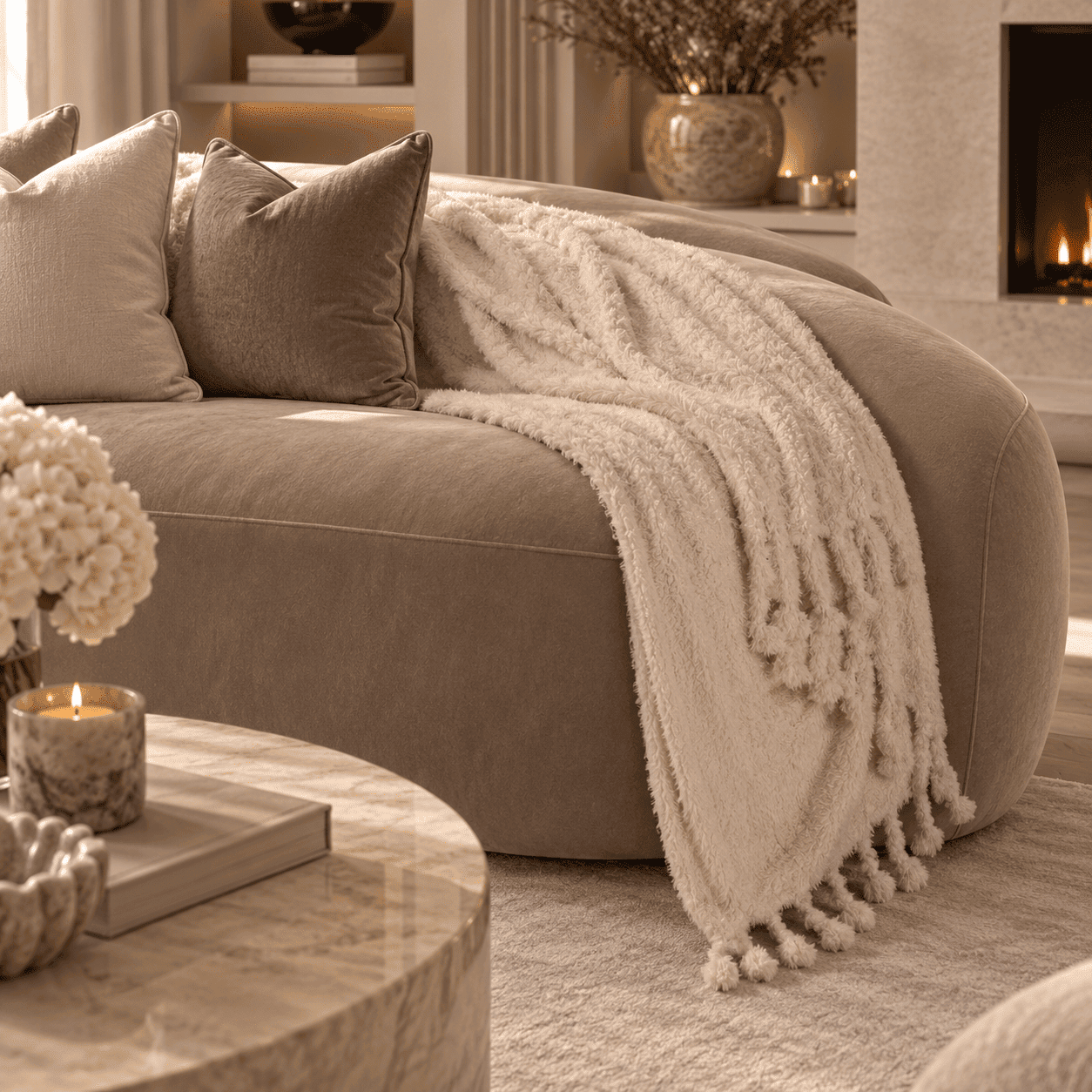 Sydney Oatmeal Sherpa Tasselled Edge Throw