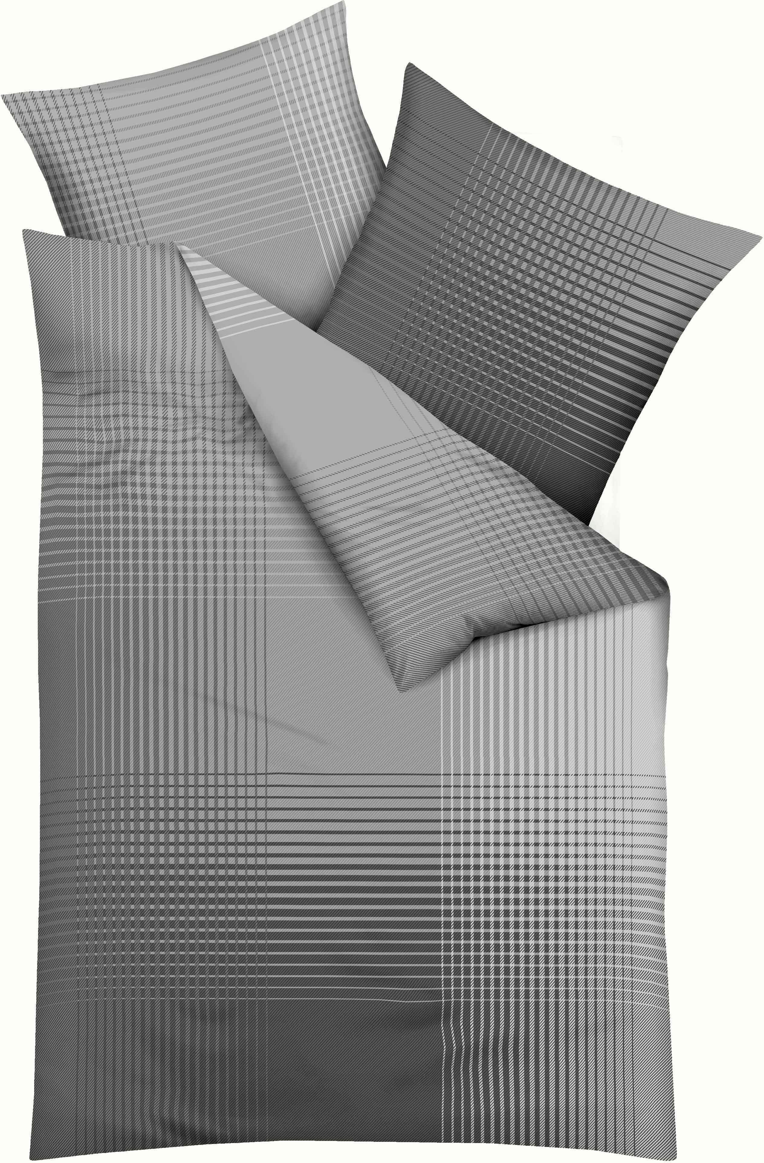 Bettwäsche KAEPPEL "MASTER 100% Baumwolle", grau (zinn), B/L: 200cm x 200cm, 1 Stk., 2 Stk., Feinbiber, B/L: 80cm x 80cm & 80cm x 80cm, 3 Stk., Feinbiber, Obermaterial: 100% Baumwolle, Bettwäsche, Bettwäsche, mit Karomuster, Markenreissverschluss zinn B/L