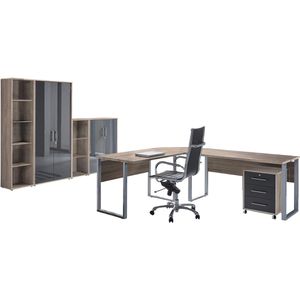 BMG-Möbel Büromöbel-Set Office Edition Set 4, Schreibtisch, 2 Schränke & 2 Regale eiche/anthrazit
