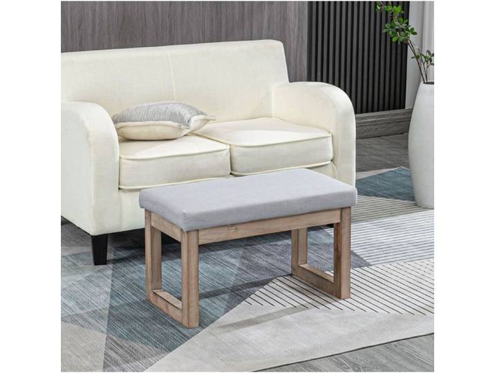Tabouret rembourré – pieds en bois – gris – 68 x 38 x 42 cm