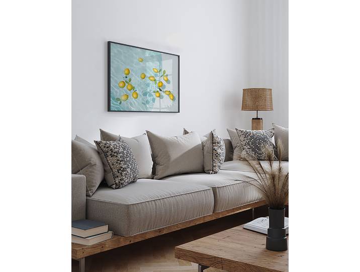 Impression artistique Agrumes frais Revêtement : verre acrylique Structure : hêtre laqué Multicolore 52 x 62cm