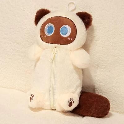 Inspired Finds Siamese Cat Plush Pencil Case Large Capacity Stationery Bag white
