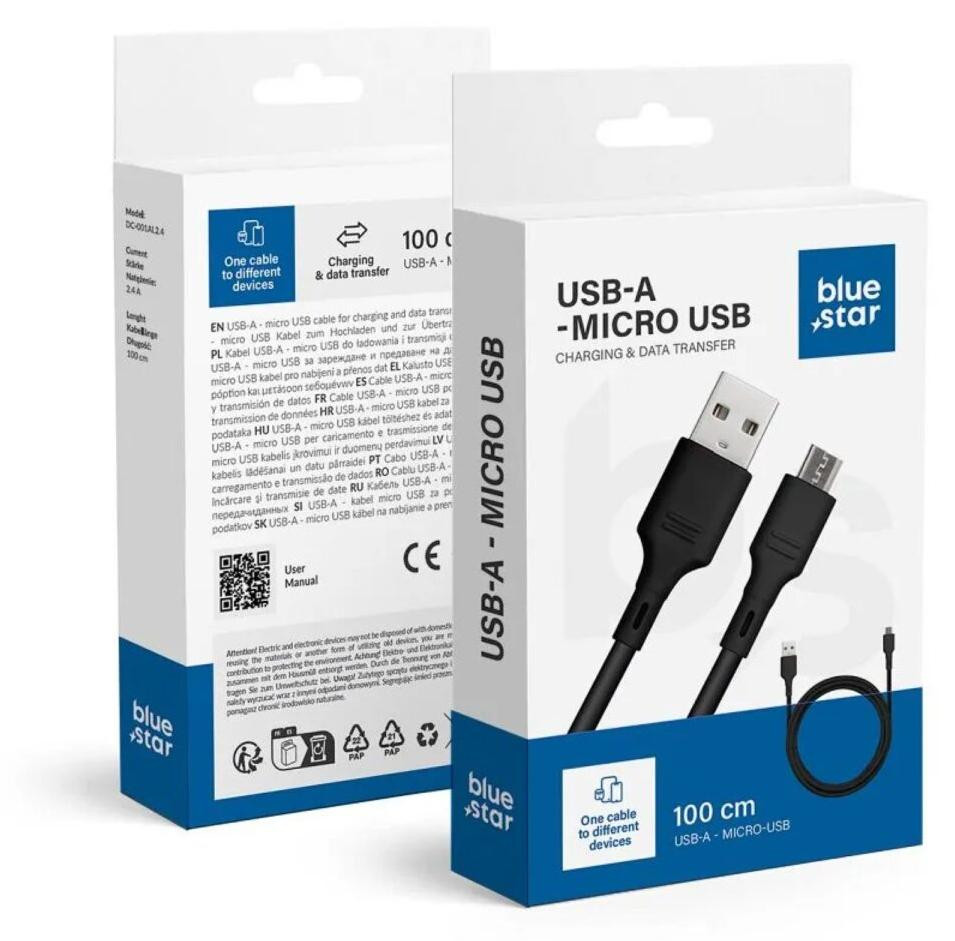 Blue Star USB-naar-Micro-USB oplaad- en synchronisatiekabel, zwart