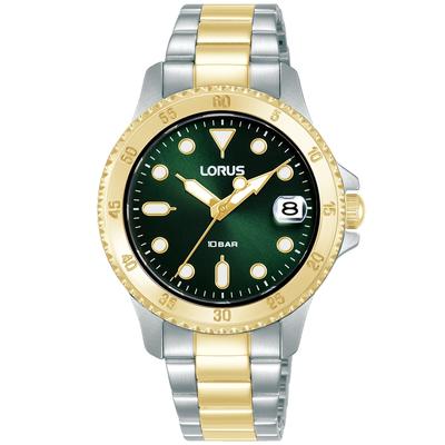 Quarzuhr LORUS "Sports Quarz", gold (silberfarben, grün, grün), Armbanduhren, Damen, silberfarben, Quarzuhr, Armbanduhr, Damenuhr, Edelstahlarmband, analog, Tag
