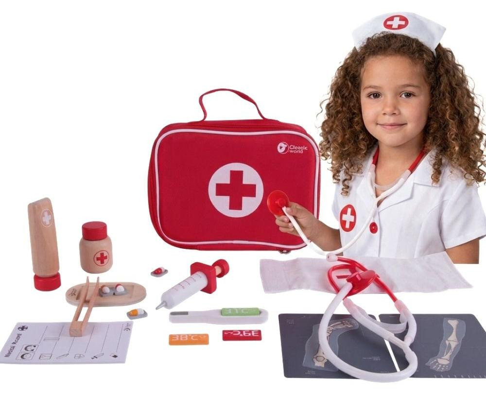 Classic World Houten Dokterskoffertje Set met 19 onderdelen
