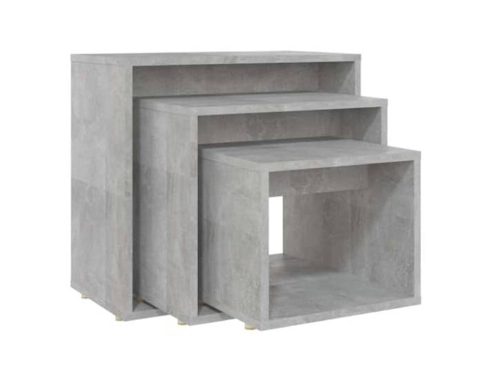 Favemtsl Satztisch 3er Set Betongrau Beistelltisch Holzwerkstoff Platzsparendes 3er Nachttisch und Wohnzimmer Tisch Set in Beton-Optik für kleine Räume und flexible Nutzung.
