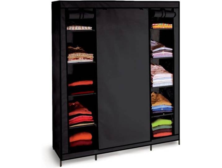 ProBache Armoire de Rangement Penderie Pliable 132x45x178 cm Noir Dressing XXL avec 3 Ouvertures