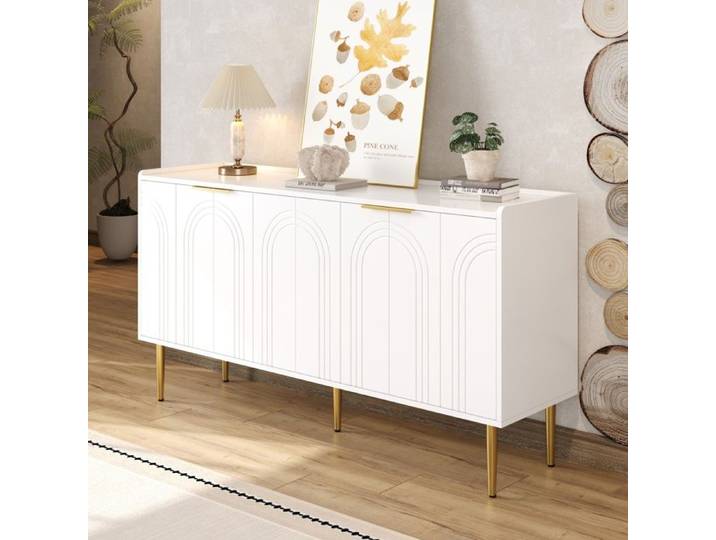 Buffet moderne minimaliste 4 portes pieds métalliques meuble de rangement pour chambre et couloir buffet de salon blanc